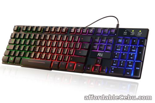 1st picture of Rii Bactlit Gaming Keyboard, RK100 Plus 7 Color Rainbow LED Backlit Mechanical For Sale in Cebu, Philippines