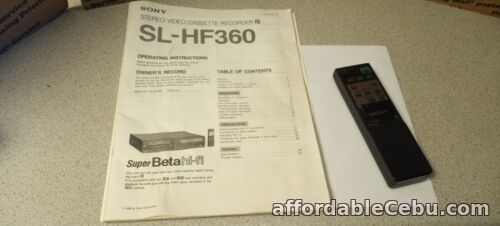 1st picture of VINTAGE SONY SL-HF360 VIDEO CASSETTE OWNER'S MANUAL  AND REMOTE CONTROL For Sale in Cebu, Philippines