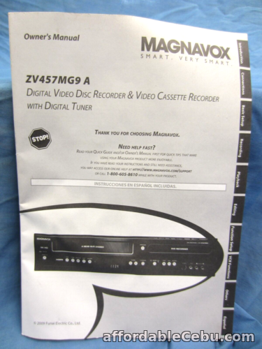 1st picture of Magnavox ZV457MG9A DVD Recorder VCR Manual For Sale in Cebu, Philippines
