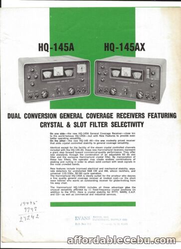 1st picture of 1960s Hammarlund HQ-180A/HQ-180AX Sales Brochure-Receiver-Short Wave For Sale in Cebu, Philippines