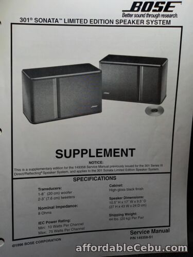 1st picture of BOSE 301 Sonata Service Manual Supplemen Original Limited Edition Speaker System For Sale in Cebu, Philippines