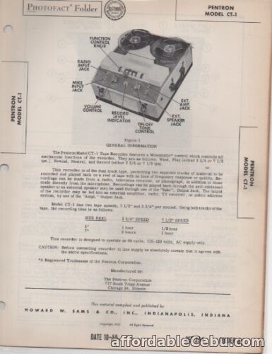 1st picture of 1955 PENTRON CT-1 TAPE RECORDER SERVICE MANUAL REPAIR For Sale in Cebu, Philippines
