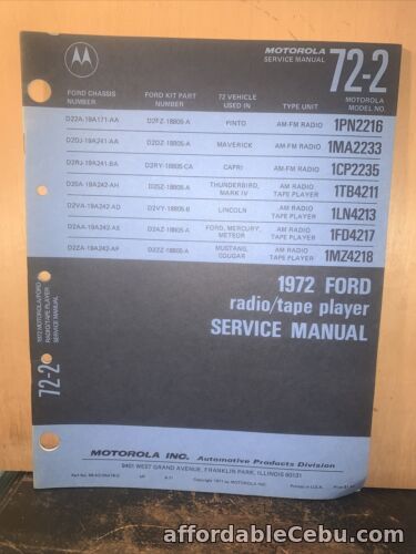 1st picture of Motorola -Service manual- For 1972 Ford, Many Models Covered! Capri,Pinto,MarkIV For Sale in Cebu, Philippines