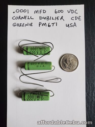 1st picture of 3) CDE .0001 MFD 600 VDC Greenie VINTAGE Cornell Dubilier CAPACITORS NOS PM6T1 For Sale in Cebu, Philippines