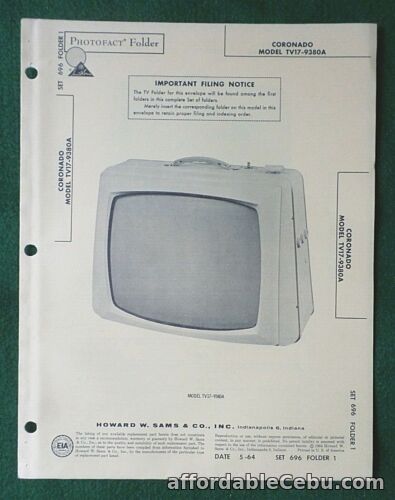 1st picture of 1964 CORONADO Television PHOTOFACT Service Manual Model TV17-9380A For Sale in Cebu, Philippines