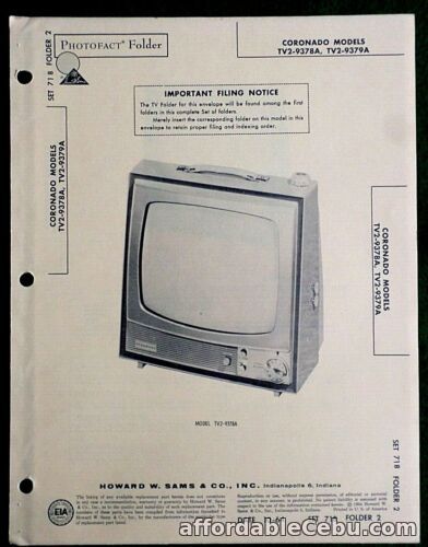 1st picture of 1964 CORONADO Television PHOTOFACT Service Manual Model TV2-9378A, 9379A For Sale in Cebu, Philippines