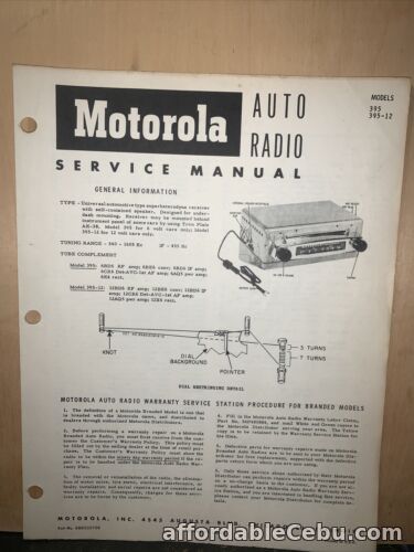 1st picture of Motorola Radio Model 395 395-12 Service Data,parts List For Sale in Cebu, Philippines