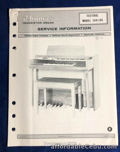1st picture of Original Thomas Organ / Festival 100 105 / Service Information - Manual - 4/68 For Sale in Cebu, Philippines