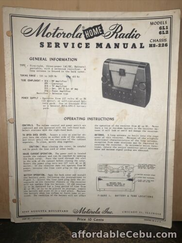 1st picture of Motorola Radio Model 6L1 -Service Data- schematics, Parts List. HS-226  Chassis For Sale in Cebu, Philippines
