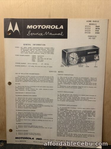 1st picture of Motorola Radio Model 57CS1 -Service Manual-schematics, Parts List. Chassis HS527 For Sale in Cebu, Philippines