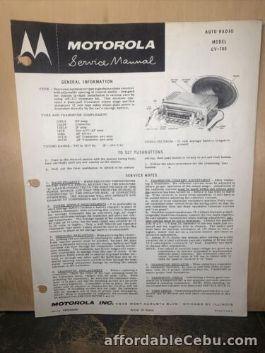 1st picture of Motorola Auto Radio Model GV-700 -Service Data- schematics, Parts List. For Sale in Cebu, Philippines