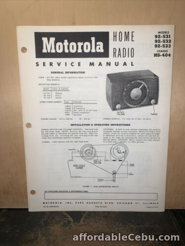 1st picture of Motorola Radio Model 92-531 -Service Data- schematics, Parts List. HS-404 Chassi For Sale in Cebu, Philippines