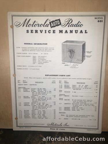 1st picture of Motorola -Auto Radio- Model 601 -Service Data- schematics, Parts List. For Sale in Cebu, Philippines