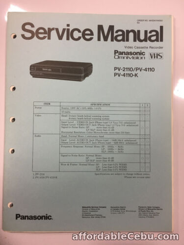 1st picture of Panasonic Service Manual for PV-2110/PV-4110 For Sale in Cebu, Philippines