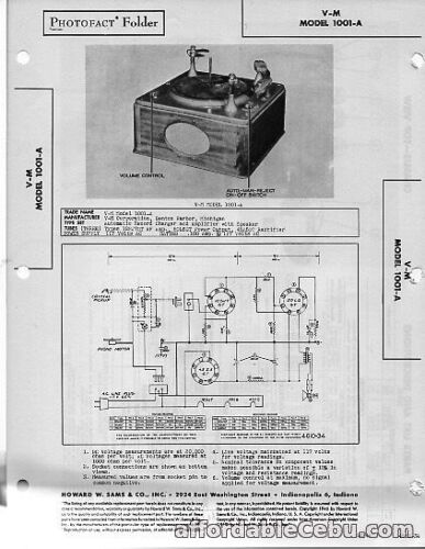1st picture of 1946 V-M 1001-A PHONOGRAPH SERVICE MANUAL PHOTOFACT SCHEMATIC DIAGRAM REPAIR FIX For Sale in Cebu, Philippines