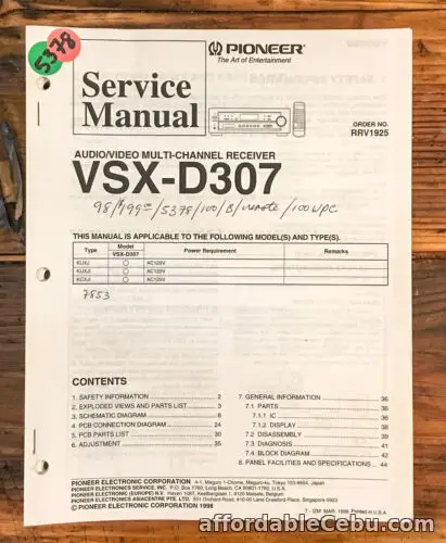 1st picture of Pioneer VSX-D307 Receiver  Service Manual *Original* For Sale in Cebu, Philippines