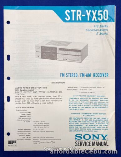 1st picture of Original Sony Receiver Service Manual / STR-YX50 For Sale in Cebu, Philippines