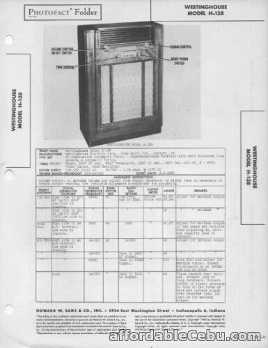 1st picture of 1946 WESTINGHOUSE H-138 PHONOGRAPH RADIO SERVICE MANUAL PHOTOFACT CONSOLE For Sale in Cebu, Philippines