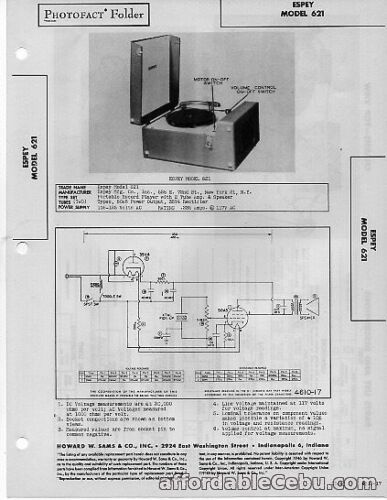 1st picture of 1946 ESPEY 621 PHONOGRAPH SERVICE MANUAL PHOTOFACT SCHEMATIC DIAGRAM REPAIR For Sale in Cebu, Philippines
