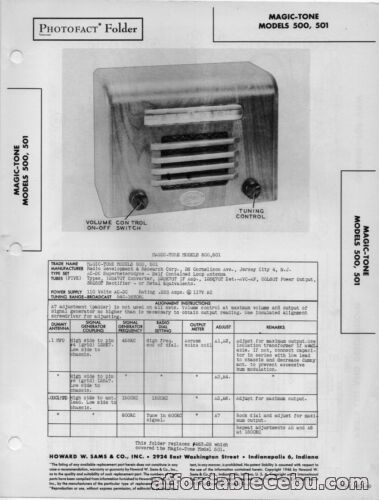 1st picture of 1946 MAGICTONE 500 501 RADIO SERVICE MANUAL PHOTOFACT SCHEMATIC MAGIC TONE FIX For Sale in Cebu, Philippines