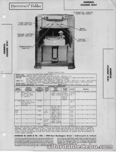 1st picture of 1946 ADMIRAL 10A1 CONSOLE RADIO SERVICE MANUAL PHOTOFACT SCHEMATIC DIAGRAM FIX For Sale in Cebu, Philippines