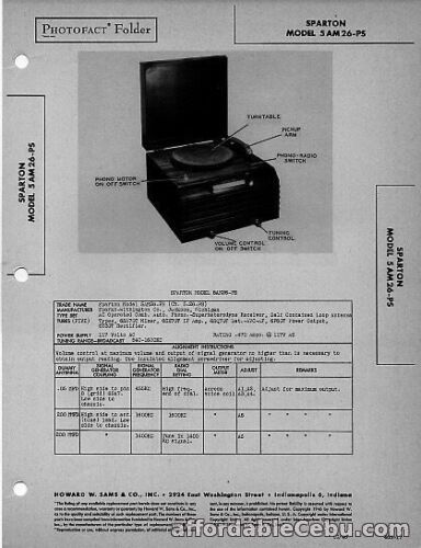 1st picture of 1946 SPARTON 5AM26PS RADIO SERVICE MANUAL PHOTOFACT 5 AM 26-PS SCHEMATIC TUBE For Sale in Cebu, Philippines
