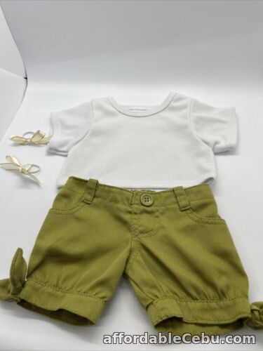 1st picture of Build A Bear White T Shirt, Olive Pants With Ties And Ear Bows For Sale in Cebu, Philippines