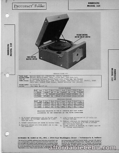 1st picture of 1946 EMERSON 521 PHONOGRAPH SERVICE MANUAL PHOTOFACT SCHEMATIC DIAGRAM PHONO FIX For Sale in Cebu, Philippines