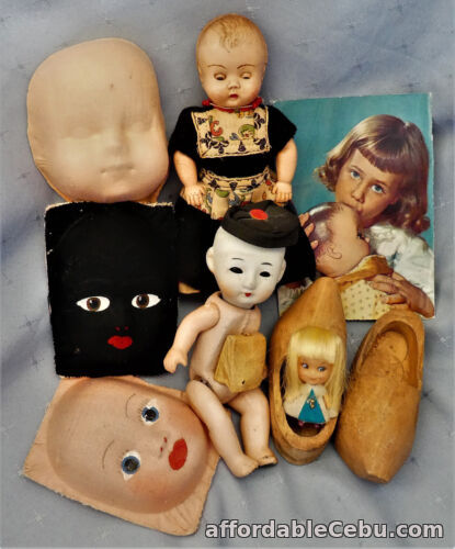 1st picture of Vintage Hard Plastic Oriental Bisque Liddle Kiddle Fabric Mask Wood Clogs Dolls For Sale in Cebu, Philippines