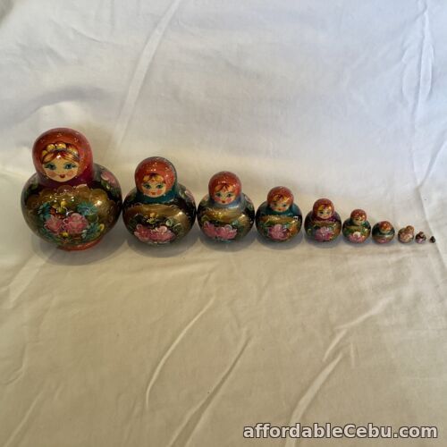 1st picture of Russian Art & Craft Medium Sized 10pc Floral Nesting Doll Complete Set (6) W#668 For Sale in Cebu, Philippines