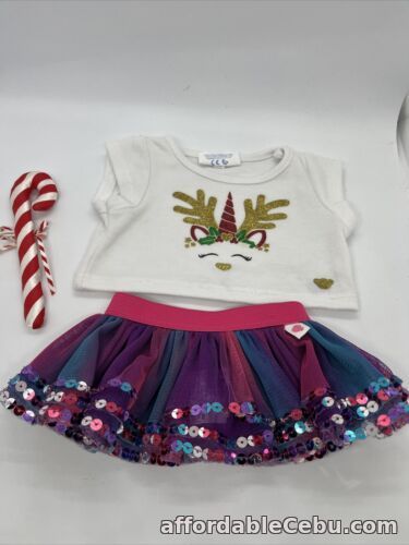 1st picture of Build A Bear Christmas Unicorn Top, Multi Colour Skirt With Sequins & Candy Cane For Sale in Cebu, Philippines