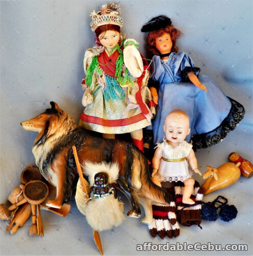 1st picture of Vintage Hard Plastic Celluloid Kadar Wooden Doll Lassie 1Dog and Accessories Lot For Sale in Cebu, Philippines