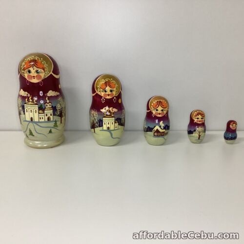1st picture of Russian Winter Scene 5pc Nesting Doll Medium Sized Complete Set (34) W#668 For Sale in Cebu, Philippines