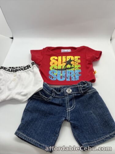 1st picture of Build A Bear Red Surfs Up T Shirt, Denim Jeans & White Boxers For Sale in Cebu, Philippines