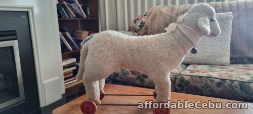1st picture of Steiff Lamb On Wheels Vintage ca. 1930's no button EC large 20" x 16" For Sale in Cebu, Philippines