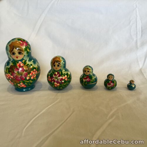 1st picture of Small Teal/Floral Russian Nesting Doll 5pc Set Complete (14) W#668 For Sale in Cebu, Philippines