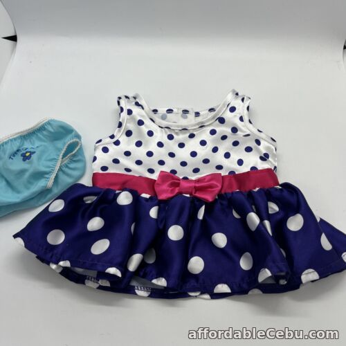 1st picture of Build A Bear Blue, White & Pink Spotty Satin Dress (few Pulls On Back) &Knickers For Sale in Cebu, Philippines