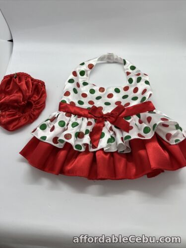 1st picture of Build A Bear Red, White And Green Satin Halter Neck Dress & Satin Knickers For Sale in Cebu, Philippines