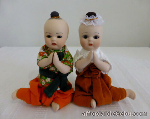 1st picture of x2 Vintage 5.75" porcelain ORIENTAL DOLLS boy & girl praying figurine ornament For Sale in Cebu, Philippines