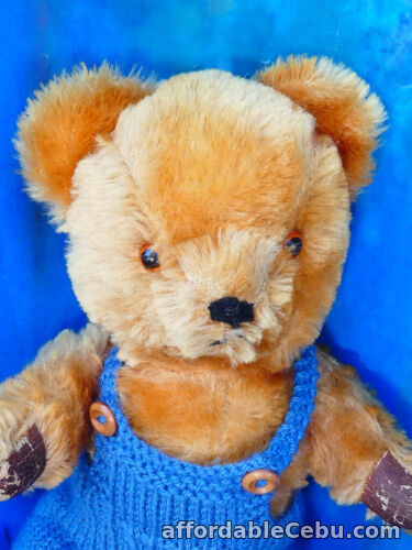 1st picture of Vintage Mohair Teddy Bear in Blue Knitted Overalls For Sale in Cebu, Philippines