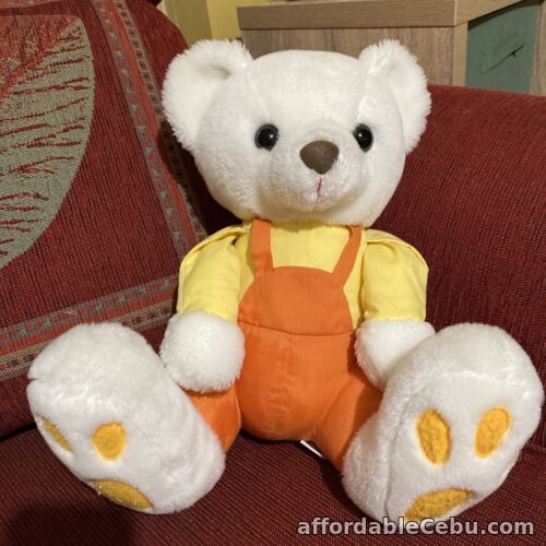 1st picture of 35cm Vintage  Hug'ums Teddy White Bear Plush Yellow/orange Overall For Sale in Cebu, Philippines