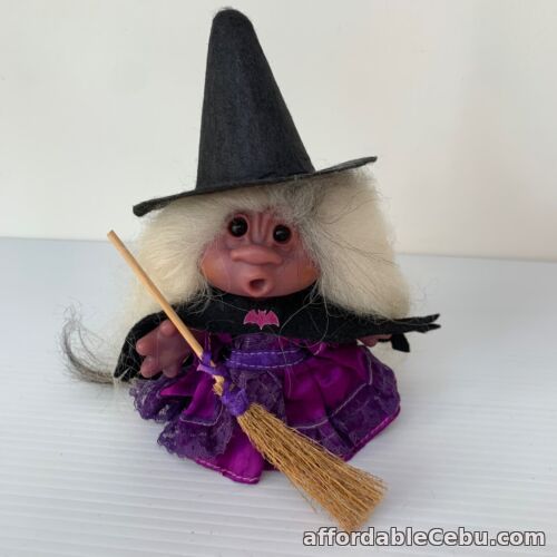 1st picture of Halloween Witch Troll by Dam 2000s Purple Black Bats Broomstick Hat 12cm For Sale in Cebu, Philippines