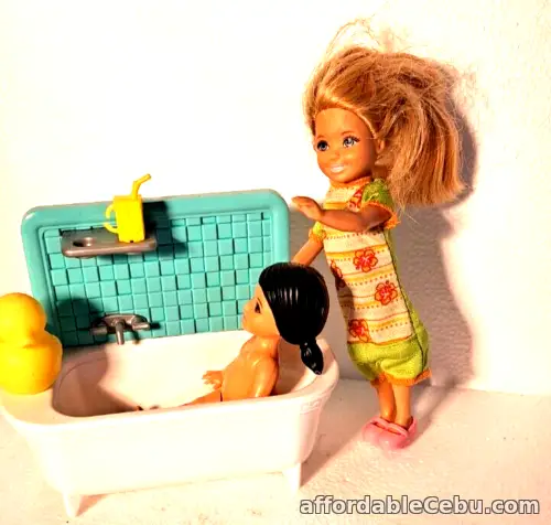 1st picture of Barbie Chelsea washes baby in bath tub 2 dolls and tub preloved For Sale in Cebu, Philippines
