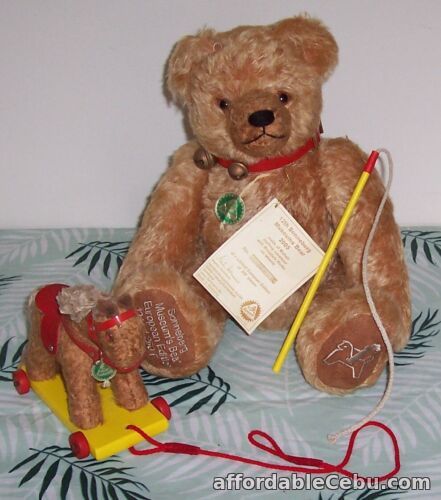 1st picture of Hermann Sonneberg Mohair Teddy Bear with Pull Along Horse Germany 2005 Complete For Sale in Cebu, Philippines