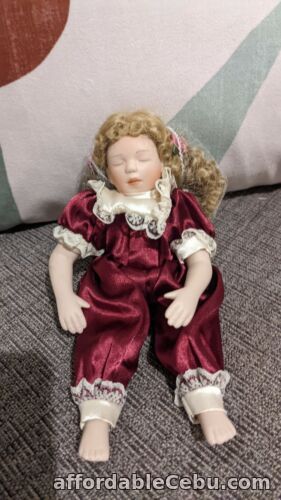 1st picture of Ashton Drake Porcelain Doll Blonde Curly Hair Sleeping Burgundy Red Jumpsuit... For Sale in Cebu, Philippines