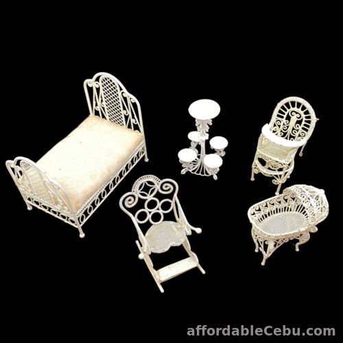1st picture of White Wire Dollhouse Furniture 1:12 Bed Plant Stand Cot Rocking & High Chair For Sale in Cebu, Philippines