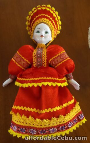 1st picture of Vintage 16" traditional porcelain Russian doll in provincial dress hand painted For Sale in Cebu, Philippines