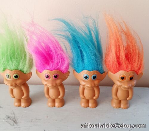 1st picture of 4 x Vintage Troll Dolls Topps Pink Green Orange Blue Hair Toys  Hollow Quirky For Sale in Cebu, Philippines