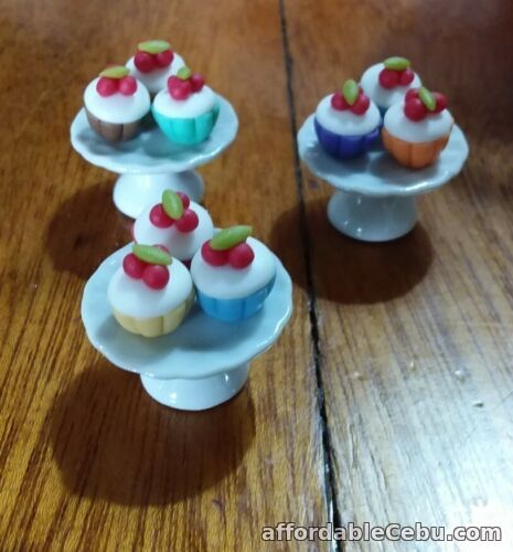 1st picture of Miniature Dollhouse Accessories Ceremic Cake Stand with 3 Cupcakes 1/12th scale For Sale in Cebu, Philippines