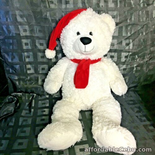 1st picture of VINTAGE White Christmas Plush Teddy Bear with Santa Hat & Scarf 70 cm Super Soft For Sale in Cebu, Philippines